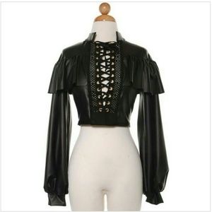 Black Faux Leather Lace Up Crop Top